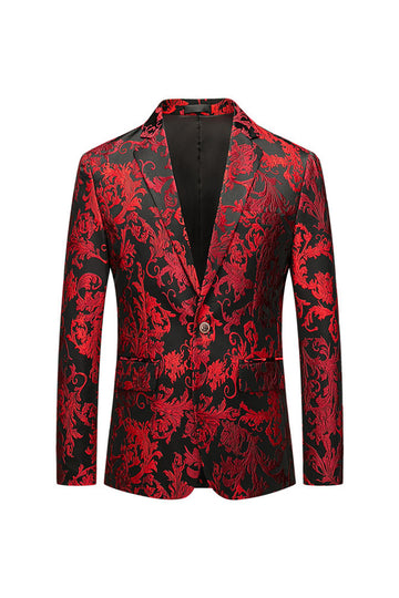 rød hakket lapel jacquard prom blazer